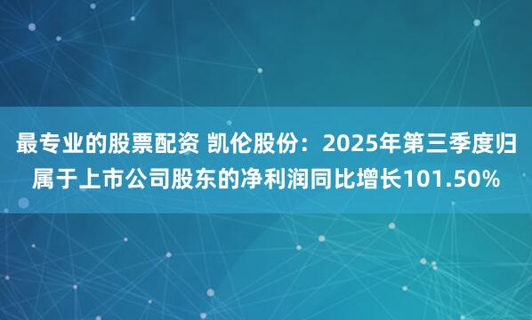 最专业的股票配资 凯伦股份：2025年第三季度归属于上市公司股东的净利润同比增长101.50%